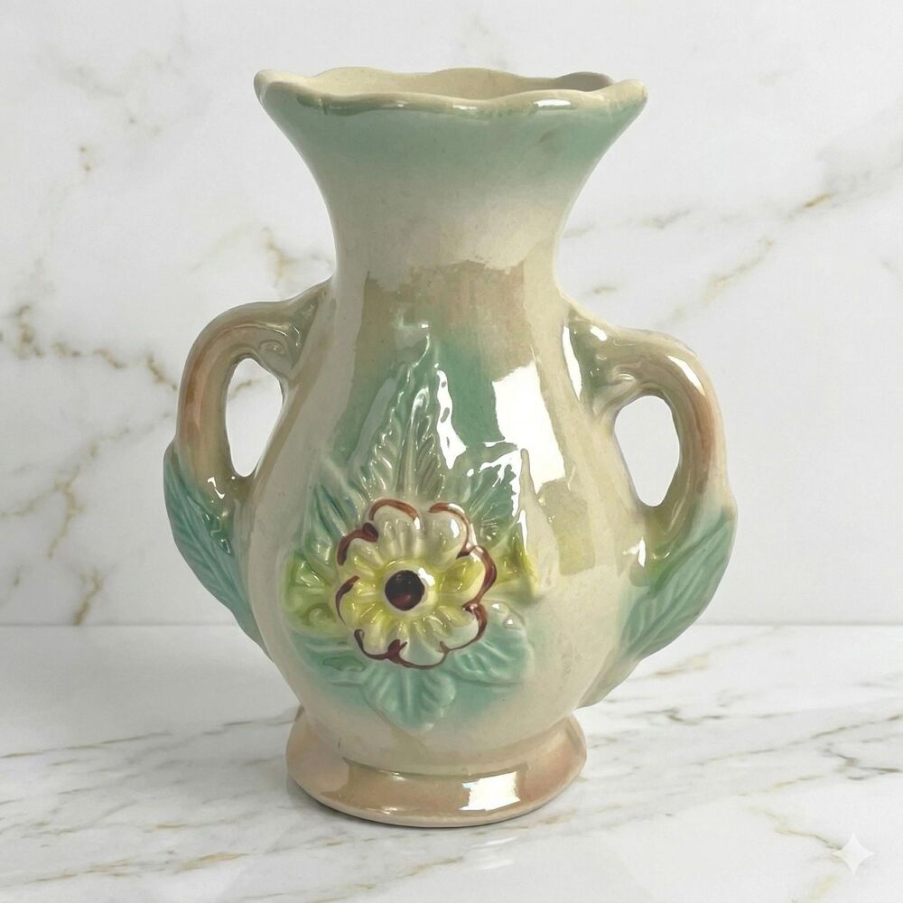Vintage Japan Floral Bud Vase Pastel Green Raised Flower Cottagecore Decor